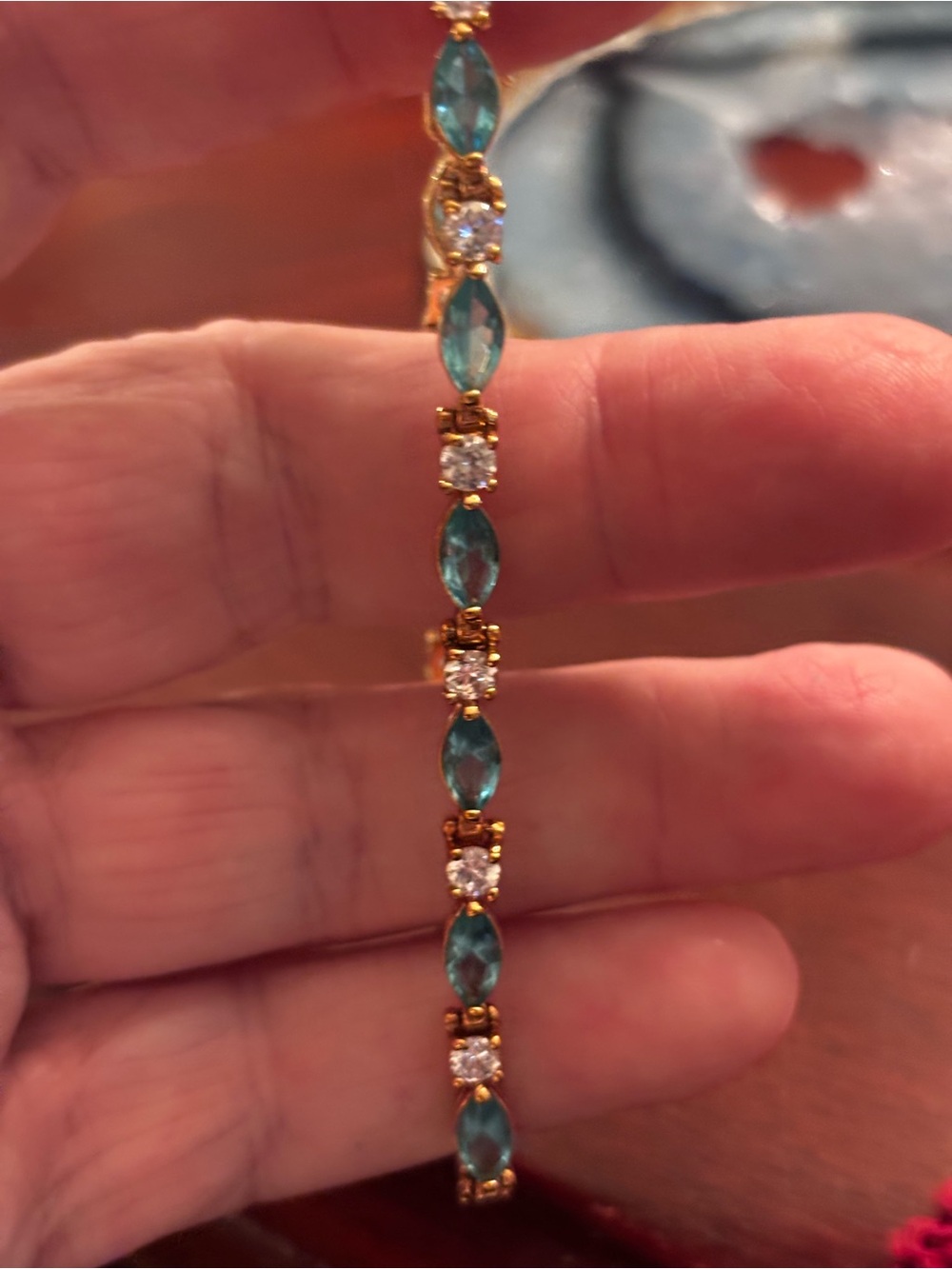 Gold-toned Blue Crystal Tennis Bracelet